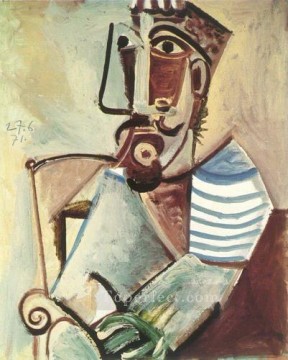 パブロ・ピカソ Painting - 座る男性の胸像 1971年 パブロ・ピカソ